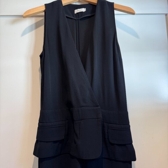 A.L.C. Black Crepe Sleeveless Deep V-Neck Tuxedo Jumpsuit Size 2 - Picture 4 of 9